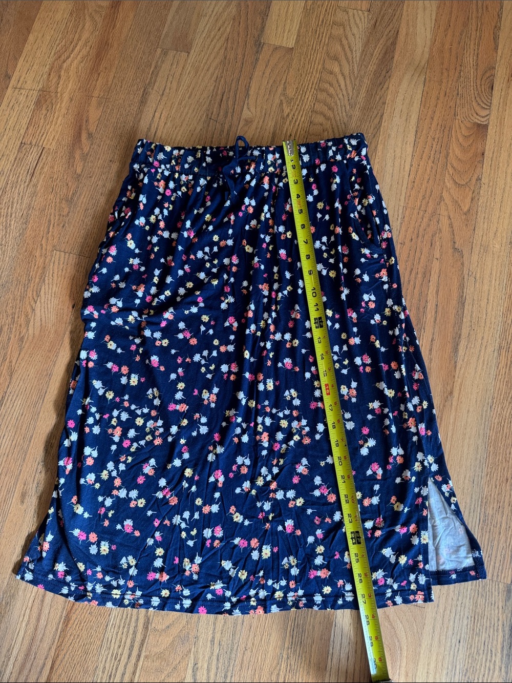 St. John's Bay Navy Floral Midi Skirt with Drawstring Waist medium A376 - Picture 5 of 9